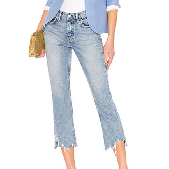 GRLFRND Tatum Distressed‎ Cropped Denim NWOT Sz 28 - Picture 1 of 6